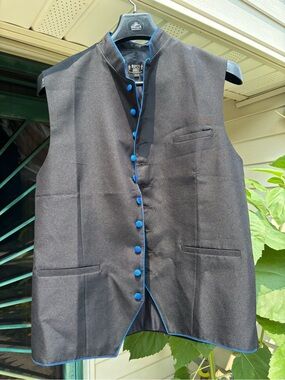 Black Nehru Vest with Blue Trim and Buttons